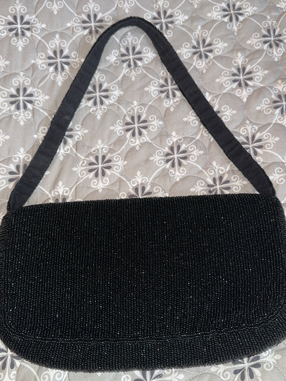 Free People Black Beaded Shoulder Bag with Pink Floral Accents - Picture 2 of 5
